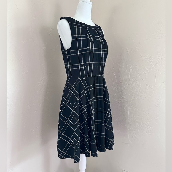 Elle Black Check Plaid Sleeveless Fit and Flare Dress - Picture 2 of 14